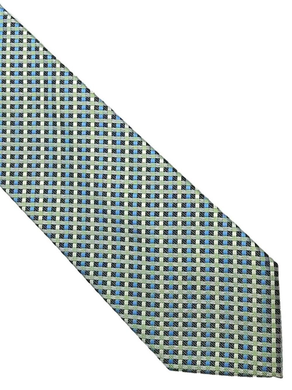 Giorgio Brutini Blue Green Gray Striped Plaid Polyester Tie Necktie 3.5 x 58